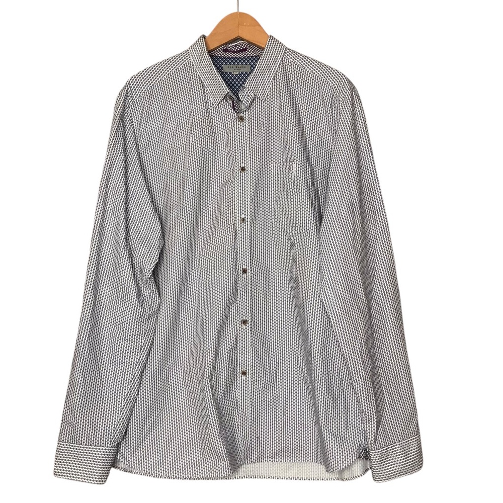 Ted Baker London Patterned Shirt Dots Grey Blue Cotton Flip Cuffs Men's XL